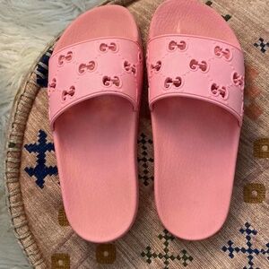 Gucci Pink Logo Embossed Slides